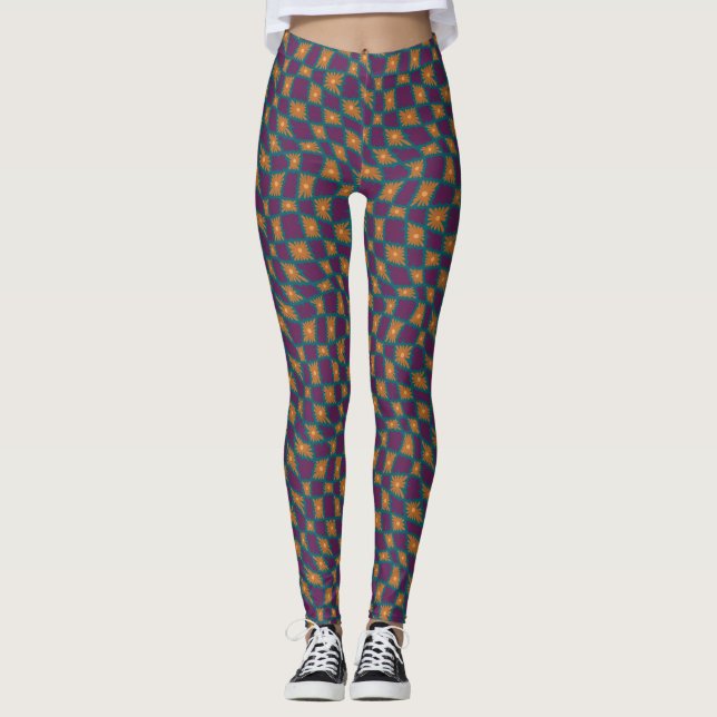Leggings Groovy Wavy Trippy Naranja Cheques de flores de 60 (Anverso)