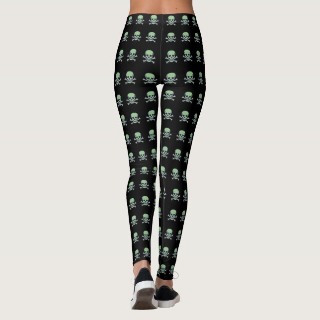 Leggings Grosella verde pequeñas piernas de calaveras negra (Reverso)