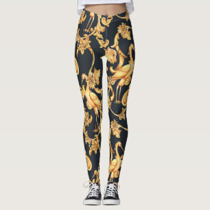 Leggings Grúas barrocas doradas: adorno rococó.