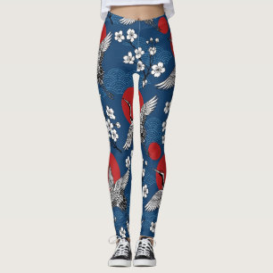 Leggings Grulla Japonesa Tradicional y Patrón Zen de Sakura