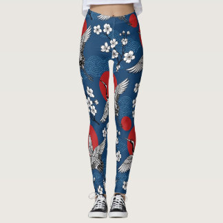 Leggings Grulla Japonesa Tradicional y Patrón Zen de Sakura