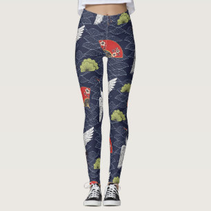 Leggings Grullas y fans japoneses: Patrón de cosecha