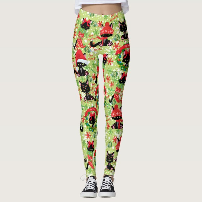 Leggings Grumpy Kitty Cat Bah Humbug Navidad Diversión (Anverso)