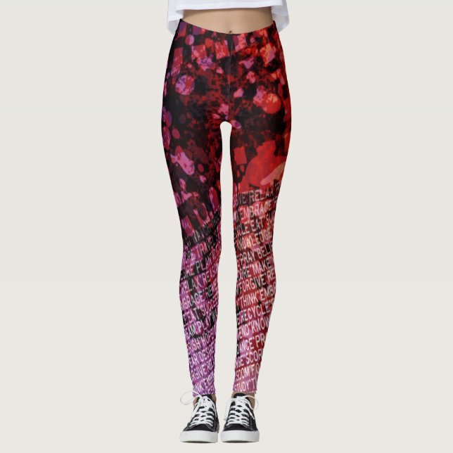 Leggings Grunar las palabras negras violetas y rojas para v (Anverso)