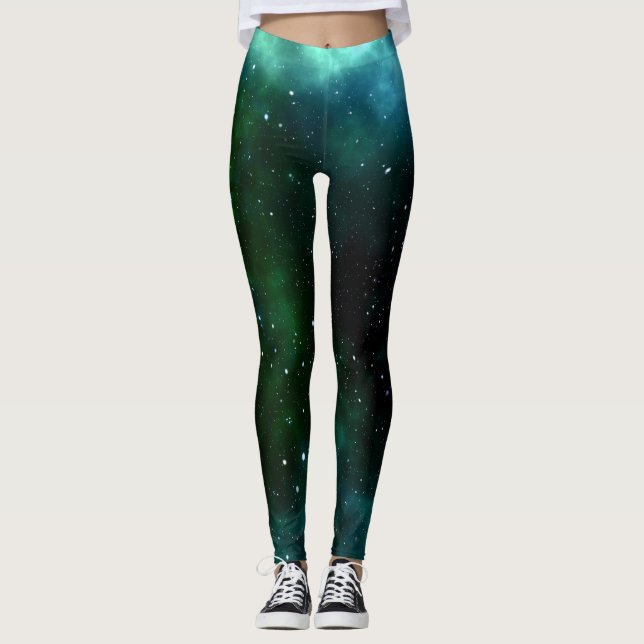 Leggings - grüne Galaxie, Sterne, Universum (Anverso)