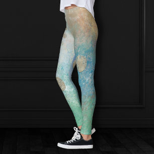Leggings Grunge costero   Oro azul y verde acuarela