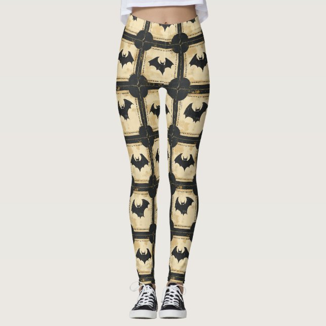 Leggings Grunge Denim Halloween Patchwork with Bats (2) (Anverso)