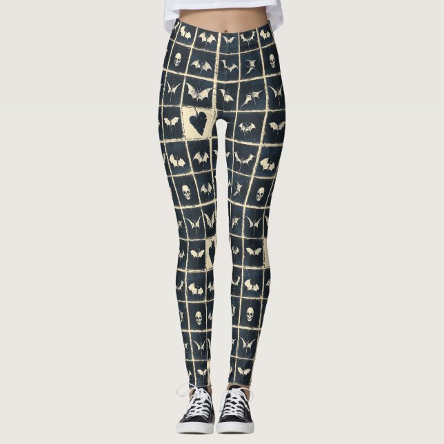 Leggings Grunge Gothic Bats & Skulls Denim Pattern (Anverso)