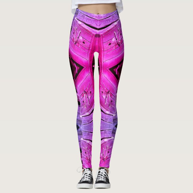 Leggings Grunge la textura de Fuchsia con elementos arquite (Anverso)