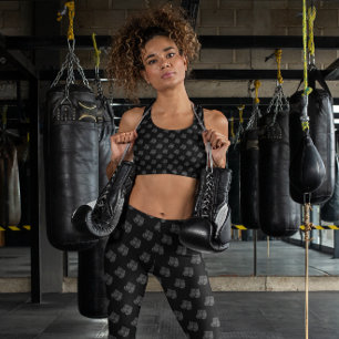 Leggings Guantes de boxeo patrón colgante deporte gris negr
