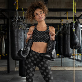 Leggings Guantes de boxeo patrón colgante deporte gris negr