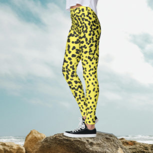 Leggings Guay Black Yellow Polka Dots Dalmatian Pattern