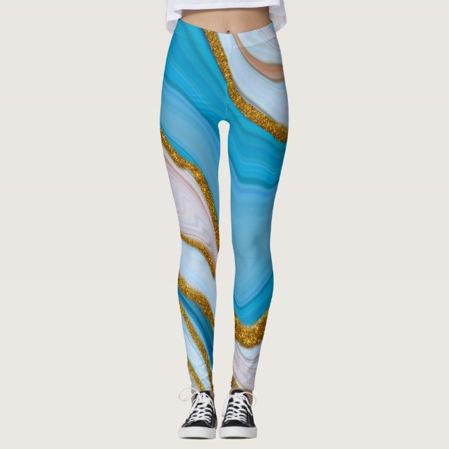 Leggings Guay Blue and Gold Marble Look Yoga (Anverso)