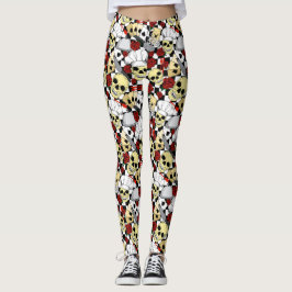 Leggings Guay Chef Skull Red Roses Black White Checkerboard