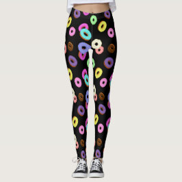 Leggings Guay divertido colorido donuts patrón negro