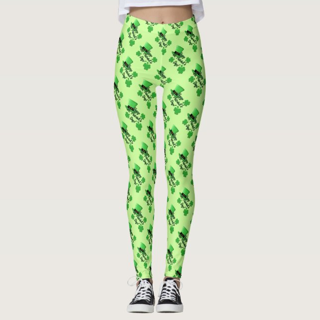 Leggings Guay divertido Green top hat Shamrock St Patricks  (Anverso)