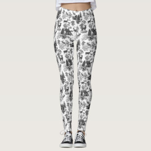 Leggings Guay Elegant Black White Deer French Toile