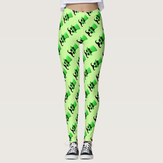 Leggings Guay Funny St. Patrick's Day Mustache Top hat Man (Anverso)