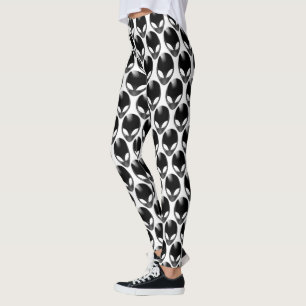 Leggings Guay Geeky Metallic Shiny Alien Head Black & White