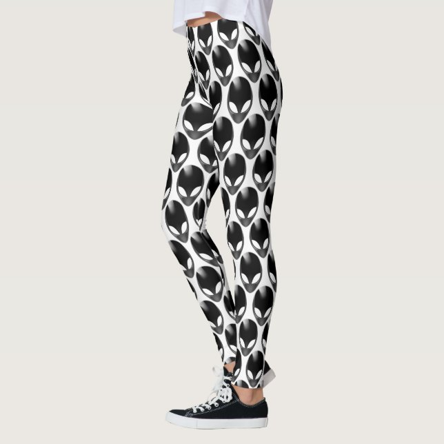 Leggings Guay Geeky Metallic Shiny Alien Head Black & White (Izquierda)