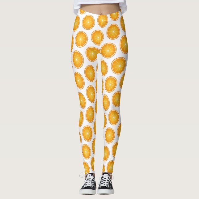 Leggings Guay Juicy Naranja corte de fruta patrón blanco (Anverso)