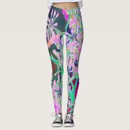 Leggings Guay Resumen de la naturaleza retro en verde rosa 