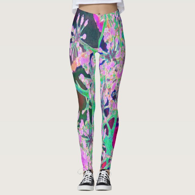 Leggings Guay Resumen de la naturaleza retro en verde rosa  (Anverso)