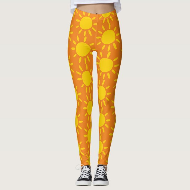 Leggings Guay Resumen Patrón De Sol Amarillo En Naranja (Anverso)