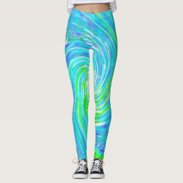 Leggings Guay Resumen Retro Aqua y Lime Green Swirl