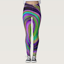 Leggings Guay Retro Purple and Chartreuse Liquid Art Swirl