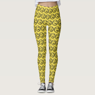 Leggings Guay Seted Happy Sonriente patrón de cara amarillo