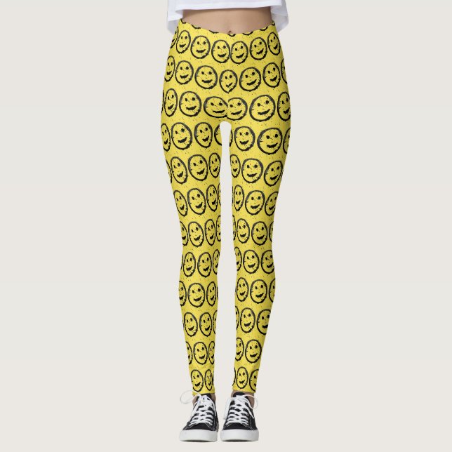 Leggings Guay Seted Happy Sonriente patrón de cara amarillo (Anverso)