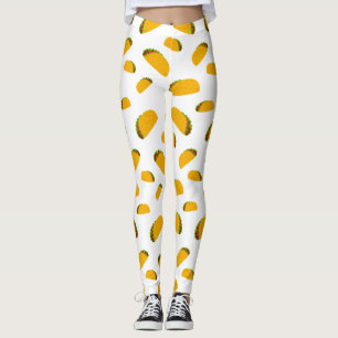 Leggings Guay y divertido patrón de taco delicioso blanco