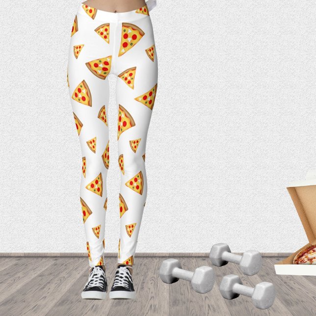 Leggings Guay y el patrón de pizzas divertidas en blanco (Stand out in the gym with our cool fun pizza leggings!)