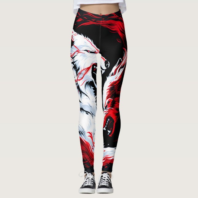 Leggings Guerrero Cósmico Lobo Rojo Blanco (Anverso)