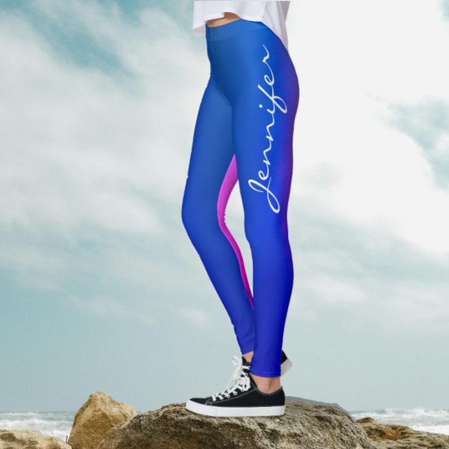 Leggings Guión blanco del degradado rosa azul trendy (Subido por el creador)