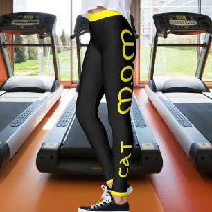 Leggings Guion de cita de Cat Mom Pet Lover Amarillo Negro 