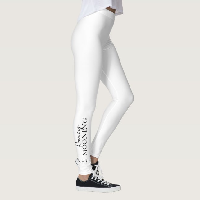 Leggings Guión de luna de miel blanco con monogramos y cora (Derecha)