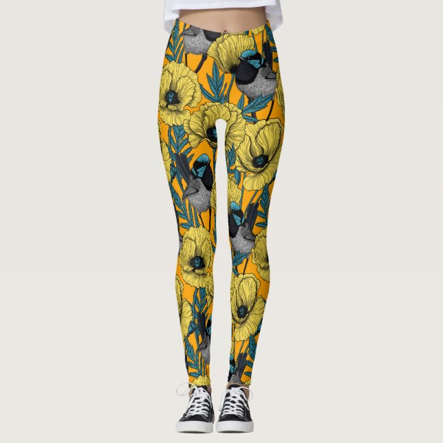 Leggings Guirnaldas de hadas y amapolas de amarillo (Anverso)