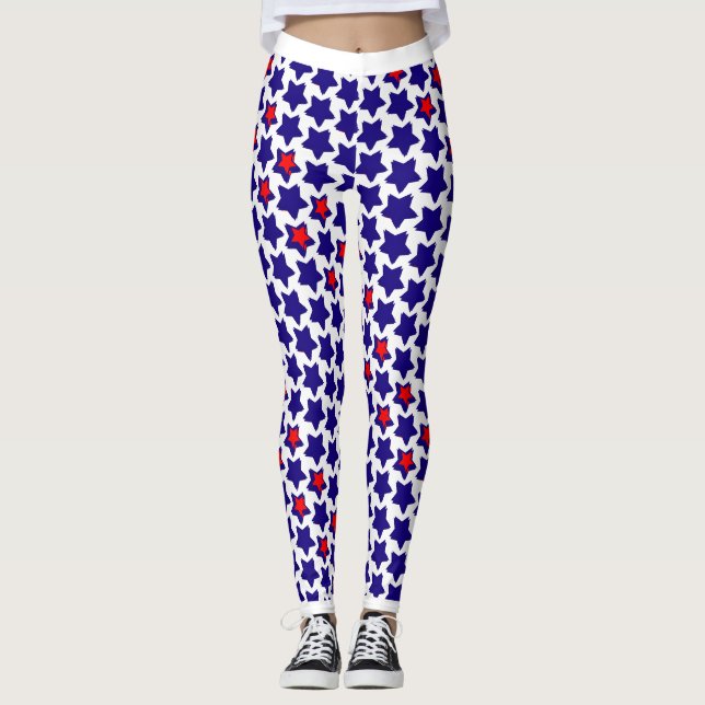 Leggings Guirnaldas rojas de estrellas azules rojas (Anverso)