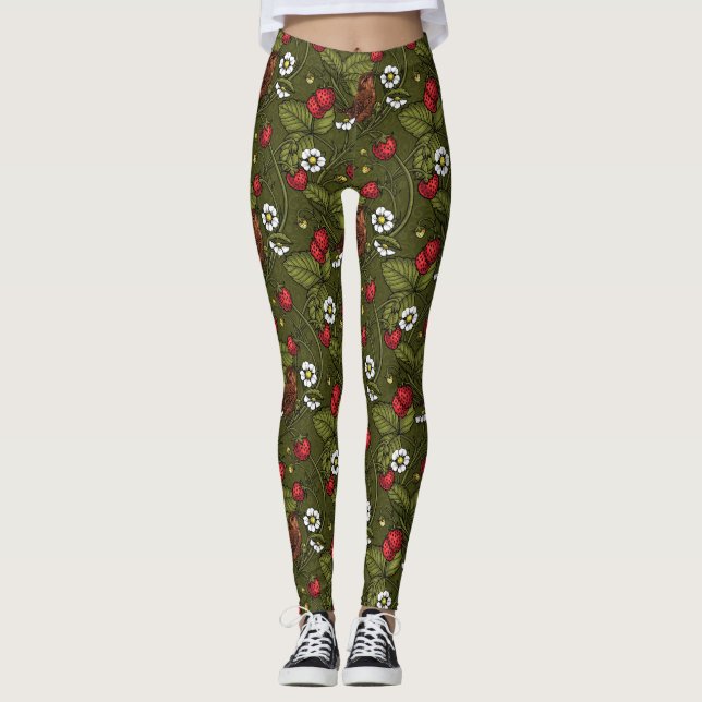Leggings Guirnaldas y fresas en verde oscuro (Anverso)