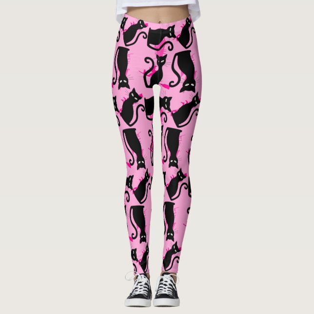 Leggings halloween black cat witch pink (Anverso)