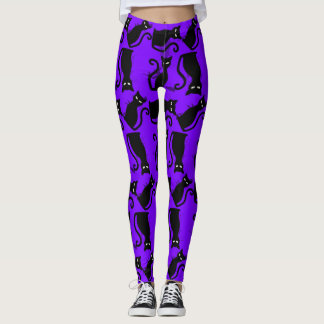 Leggings halloween black cat witch purple