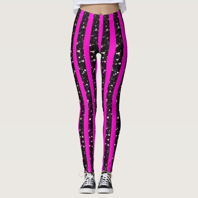 Leggings Halloween Black parpadea líneas en rosa caliente (Anverso)
