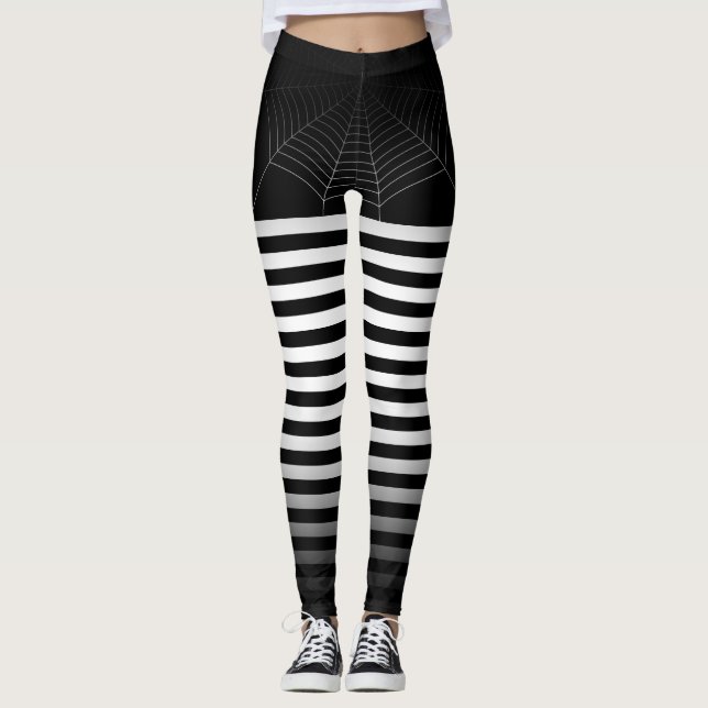 Leggings Halloween Black Spider web stripes sombrías negras (Anverso)