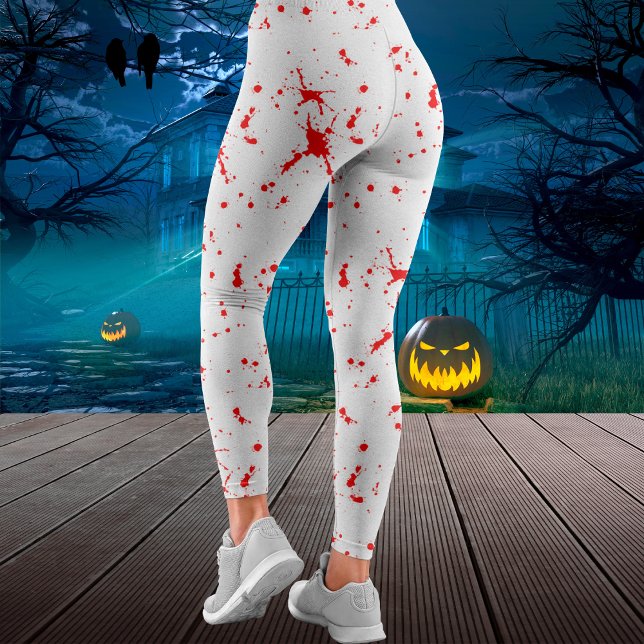 Leggings Halloween blanco y rojo con manchas de sangre (Blood Splatter Red & White Halloween Leggings)