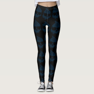 Leggings Halloween Blue Black Skull