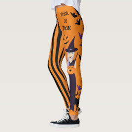 Leggings Halloween bruja calabaza gato murciélagos franjas