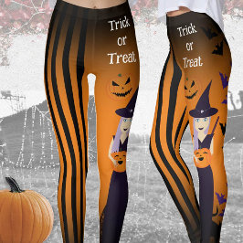 Leggings Halloween bruja calabaza gato murciélagos franjas