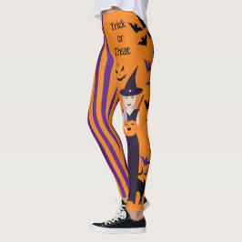 Leggings Halloween bruja calabaza gato murciélagos franjas